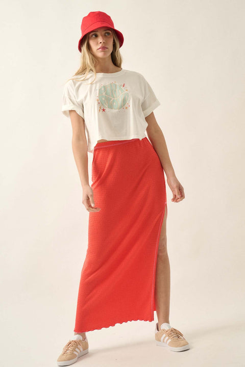 Smocked Jersey Side-Slit Maxi Tube Skirt - ShopPromesa