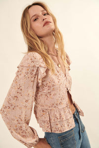 Pure Fantasy Ruffled Floral Button-Up Blouse - ShopPromesa