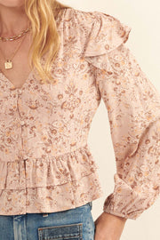 Pure Fantasy Ruffled Floral Button-Up Blouse - ShopPromesa