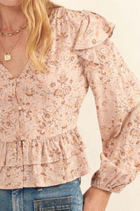 Pure Fantasy Ruffled Floral Button-Up Blouse - ShopPromesa