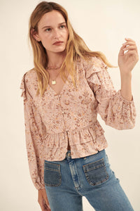 Pure Fantasy Ruffled Floral Button-Up Blouse - ShopPromesa