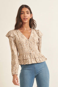 Pure Fantasy Ruffled Floral Button-Up Blouse - ShopPromesa