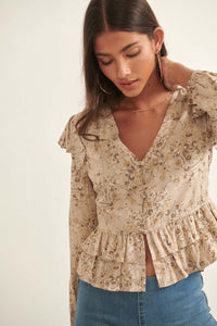 Pure Fantasy Ruffled Floral Button-Up Blouse - ShopPromesa