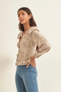 Pure Fantasy Ruffled Floral Button-Up Blouse - ShopPromesa