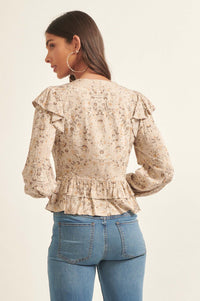 Pure Fantasy Ruffled Floral Button-Up Blouse - ShopPromesa