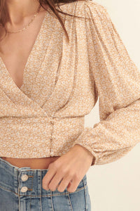 Bloom Me Away Cropped Floral Surplice Top - ShopPromesa