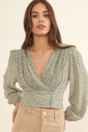 Bloom Me Away Cropped Floral Surplice Top - ShopPromesa
