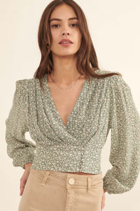 Bloom Me Away Cropped Floral Surplice Top - ShopPromesa