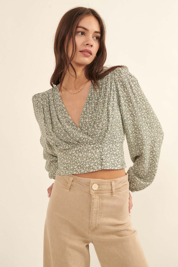 Bloom Me Away Cropped Floral Surplice Top - ShopPromesa