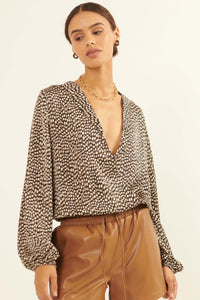 Fierce Creature Animal-Print Satin Surplice Top - ShopPromesa