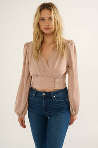 Je Ne Sais Quois Satin-Stripe Cropped Wrap Top - ShopPromesa