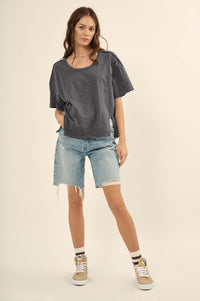 Easy Fit Vintage-Wash Slub Cotton Split-Hem Tee - ShopPromesa