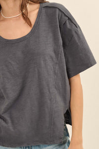 Easy Fit Vintage-Wash Slub Cotton Split-Hem Tee - ShopPromesa