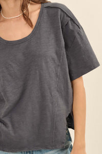 Easy Fit Vintage-Wash Slub Cotton Split-Hem Tee - ShopPromesa