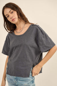 Easy Fit Vintage-Wash Slub Cotton Split-Hem Tee - ShopPromesa