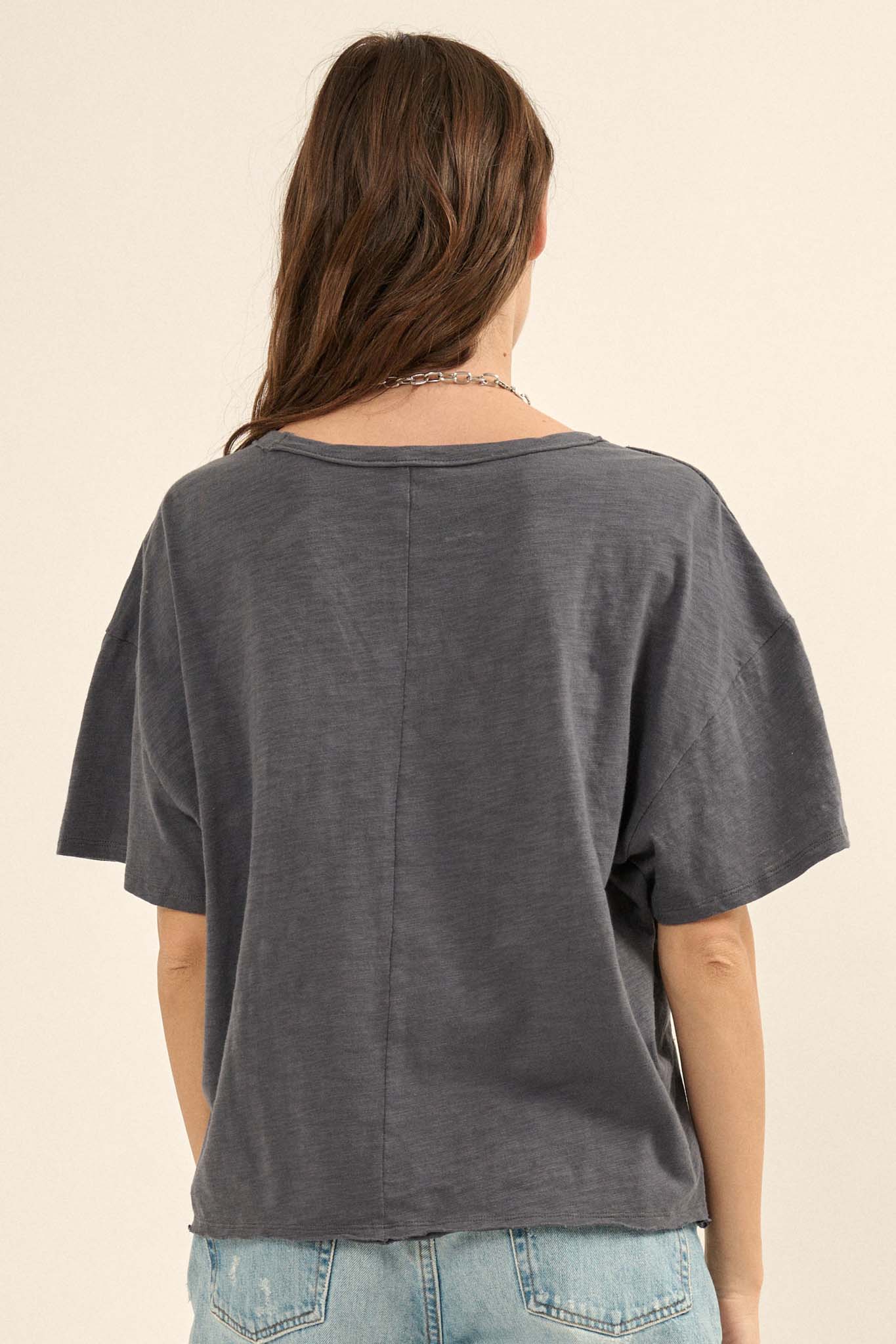 Easy Fit Vintage-Wash Slub Cotton Split-Hem Tee - ShopPromesa