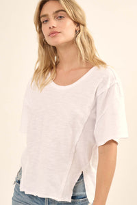 Easy Fit Vintage-Wash Slub Cotton Split-Hem Tee - ShopPromesa