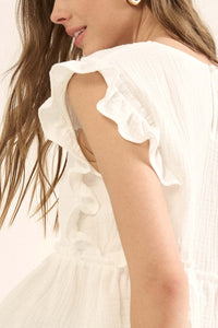 Flirty Flutter Ruffled Crinkle Cotton Babydoll Top - ShopPromesa