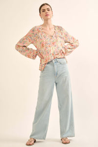 Painter's Soul Floral-Print Lace-Up Peasant Top - ShopPromesa