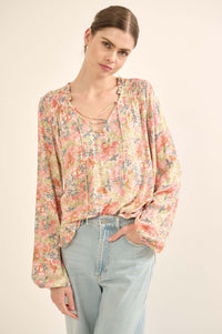 Painter's Soul Floral-Print Lace-Up Peasant Top - ShopPromesa