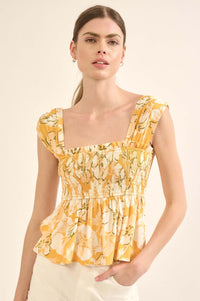 Catch the Sun Smocked Floral Peplum Tank Top - ShopPromesa