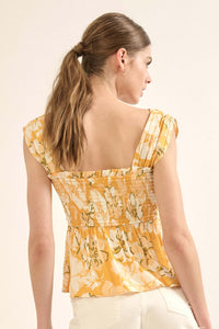 Catch the Sun Smocked Floral Peplum Tank Top - ShopPromesa