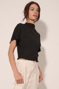 Pop to It Mock Neck Textured Popcorn Top - ShopPromesa