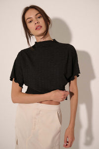 Pop to It Mock Neck Textured Popcorn Top - ShopPromesa