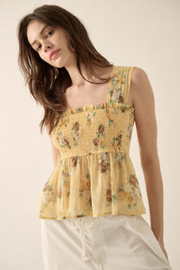 Sunlit Blooms Smocked Floral Chiffon Babydoll Top - ShopPromesa