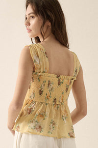 Sunlit Blooms Smocked Floral Chiffon Babydoll Top - ShopPromesa