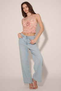 Whispering Rose Ruched Floral-Chiffon Cami Top - ShopPromesa