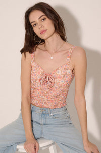 Whispering Rose Ruched Floral-Chiffon Cami Top - ShopPromesa