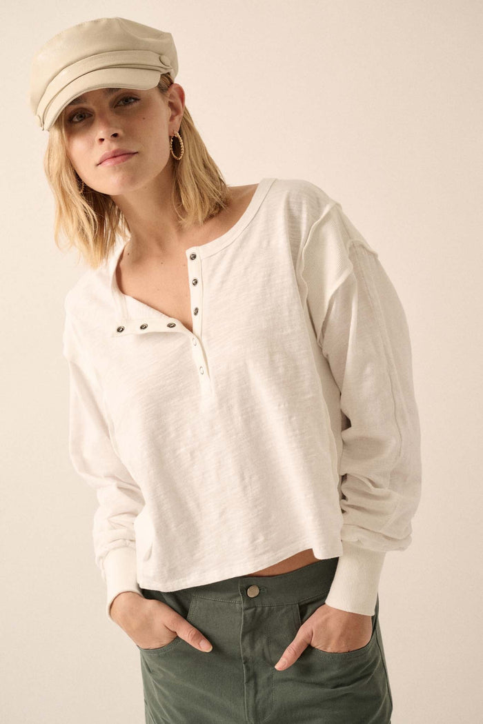 Easy Fit Cotton Slub and Rib-Knit Henley Top - ShopPromesa