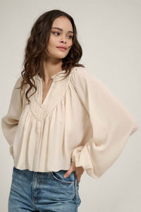 Wonderful Life Pleated Crepe Babydoll Peasant Top - ShopPromesa