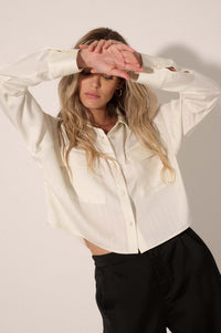 Silken Soul Striped Satin Button-Up Pocket Shirt - ShopPromesa