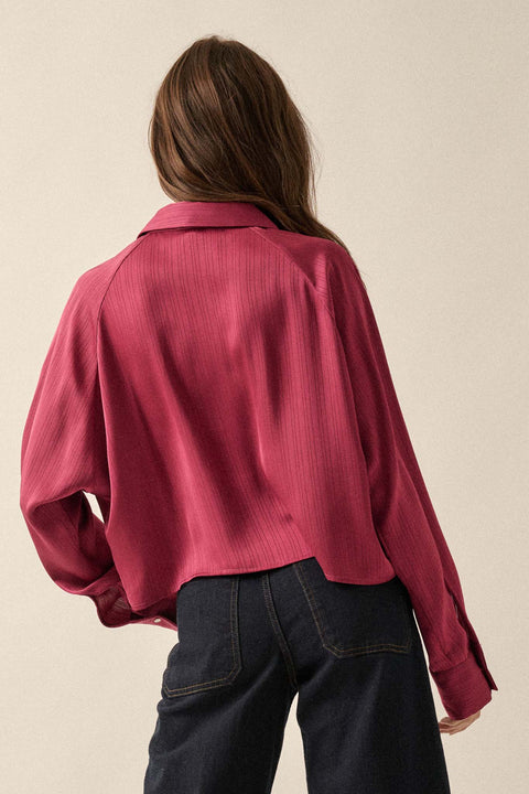 Silken Soul Striped Satin Button-Up Pocket Shirt - ShopPromesa