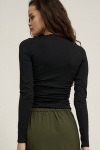 Lifted Fit Ruched Hook-Front Long-Sleeve Top - ShopPromesa