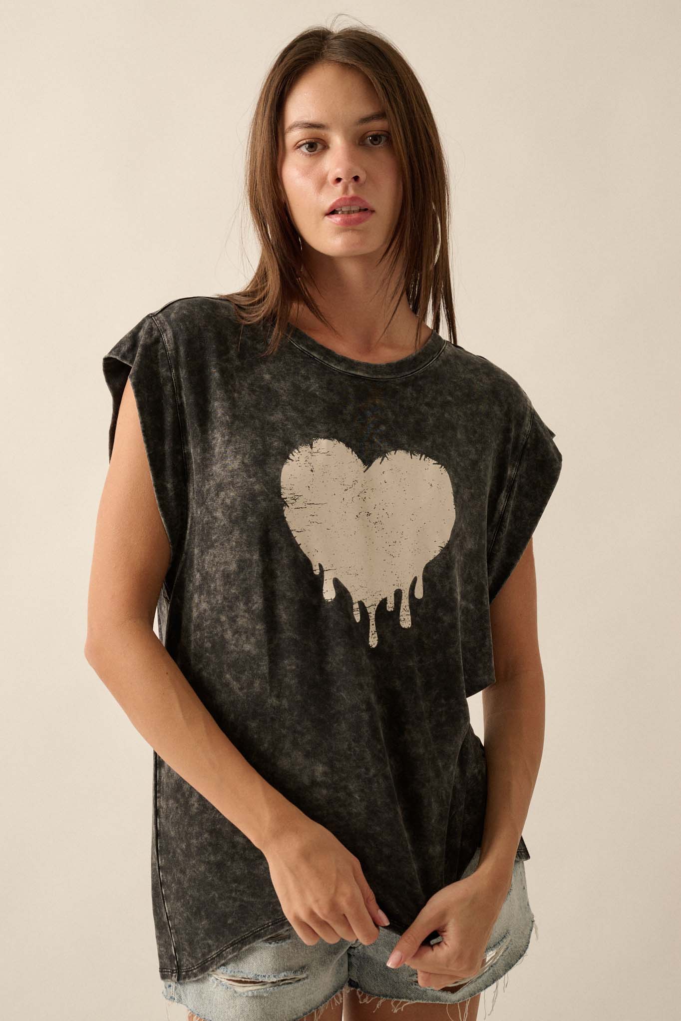 Melting Heart Vintage-Wash Cap-Sleeve Graphic Tee - ShopPromesa