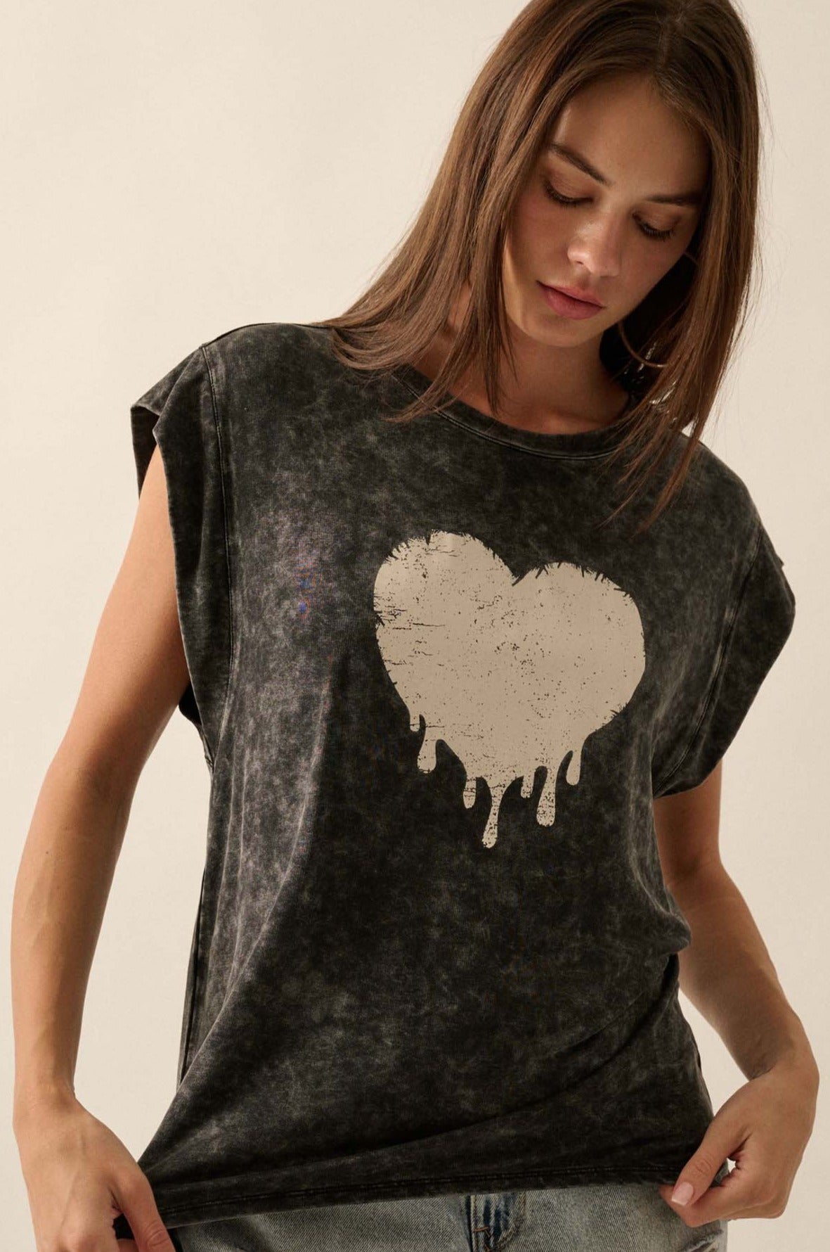 Melting Heart Vintage-Wash Cap-Sleeve Graphic Tee - ShopPromesa