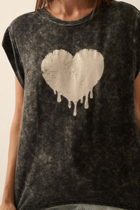 Melting Heart Vintage-Wash Cap-Sleeve Graphic Tee - ShopPromesa