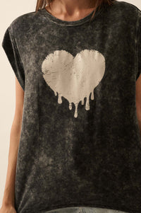 Melting Heart Vintage-Wash Cap-Sleeve Graphic Tee - ShopPromesa