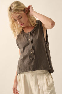 Easy Fit Cotton Slub Half-Button Henley Tank Top - ShopPromesa