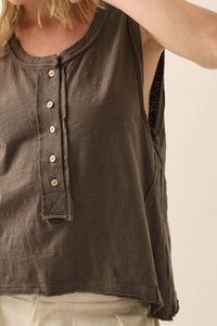 Easy Fit Cotton Slub Half-Button Henley Tank Top - ShopPromesa