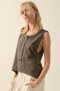 Easy Fit Cotton Slub Half-Button Henley Tank Top - ShopPromesa