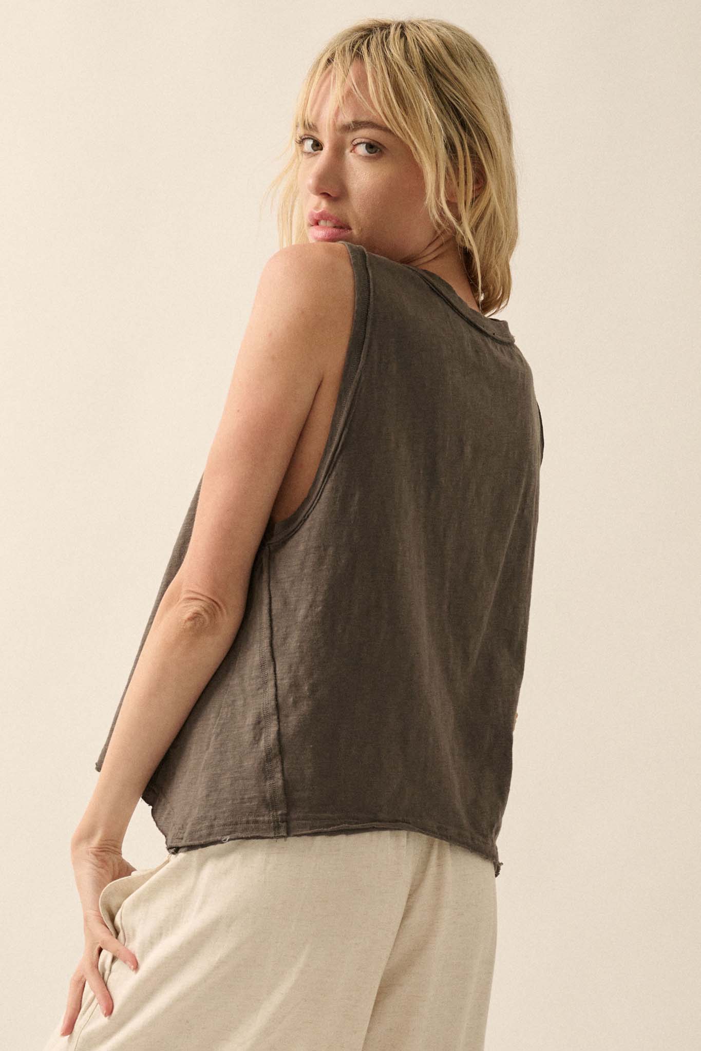 Easy Fit Cotton Slub Half-Button Henley Tank Top - ShopPromesa