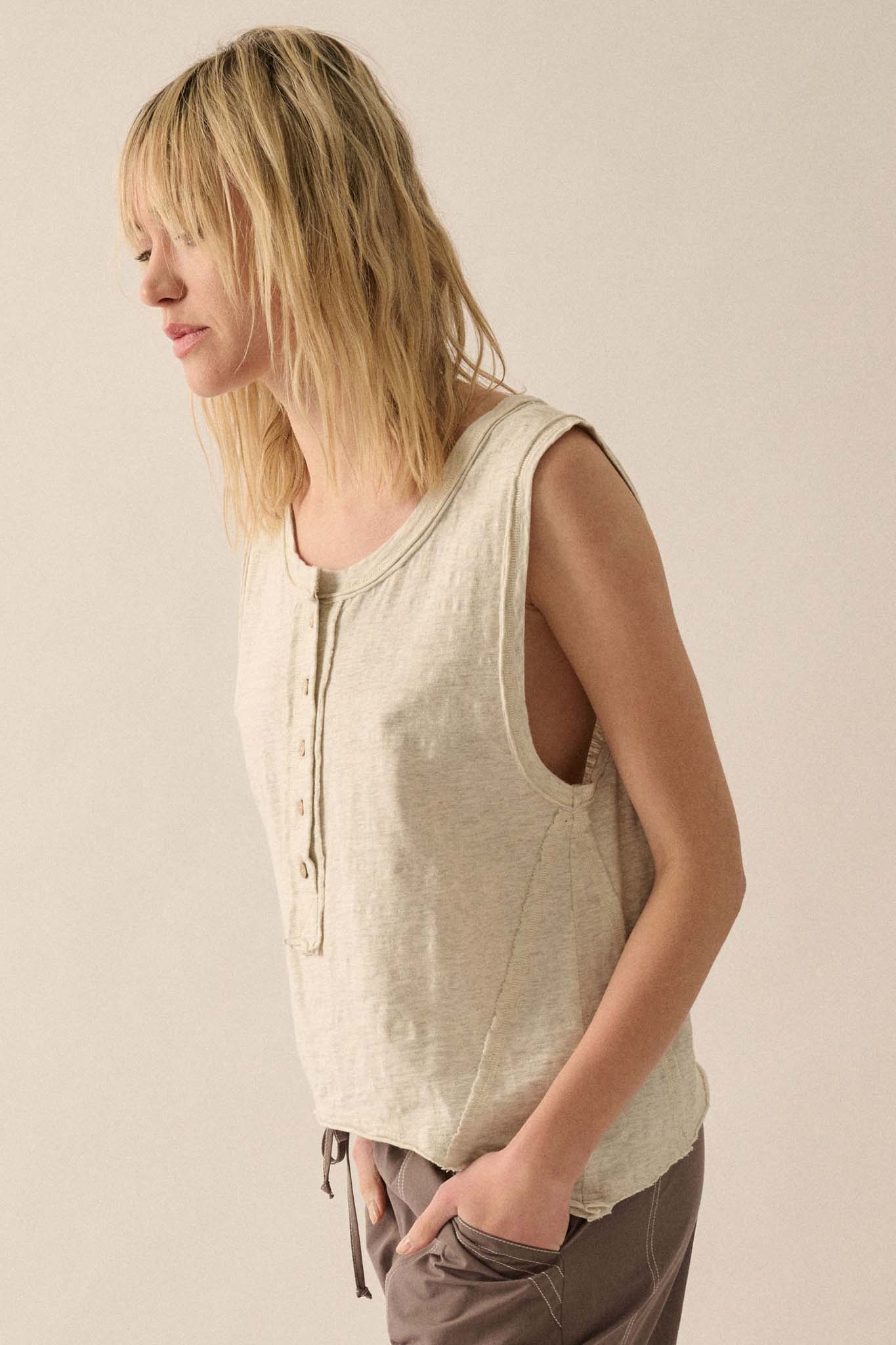 Easy Fit Cotton Slub Half-Button Henley Tank Top - ShopPromesa