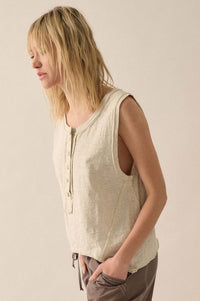 Easy Fit Cotton Slub Half-Button Henley Tank Top - ShopPromesa