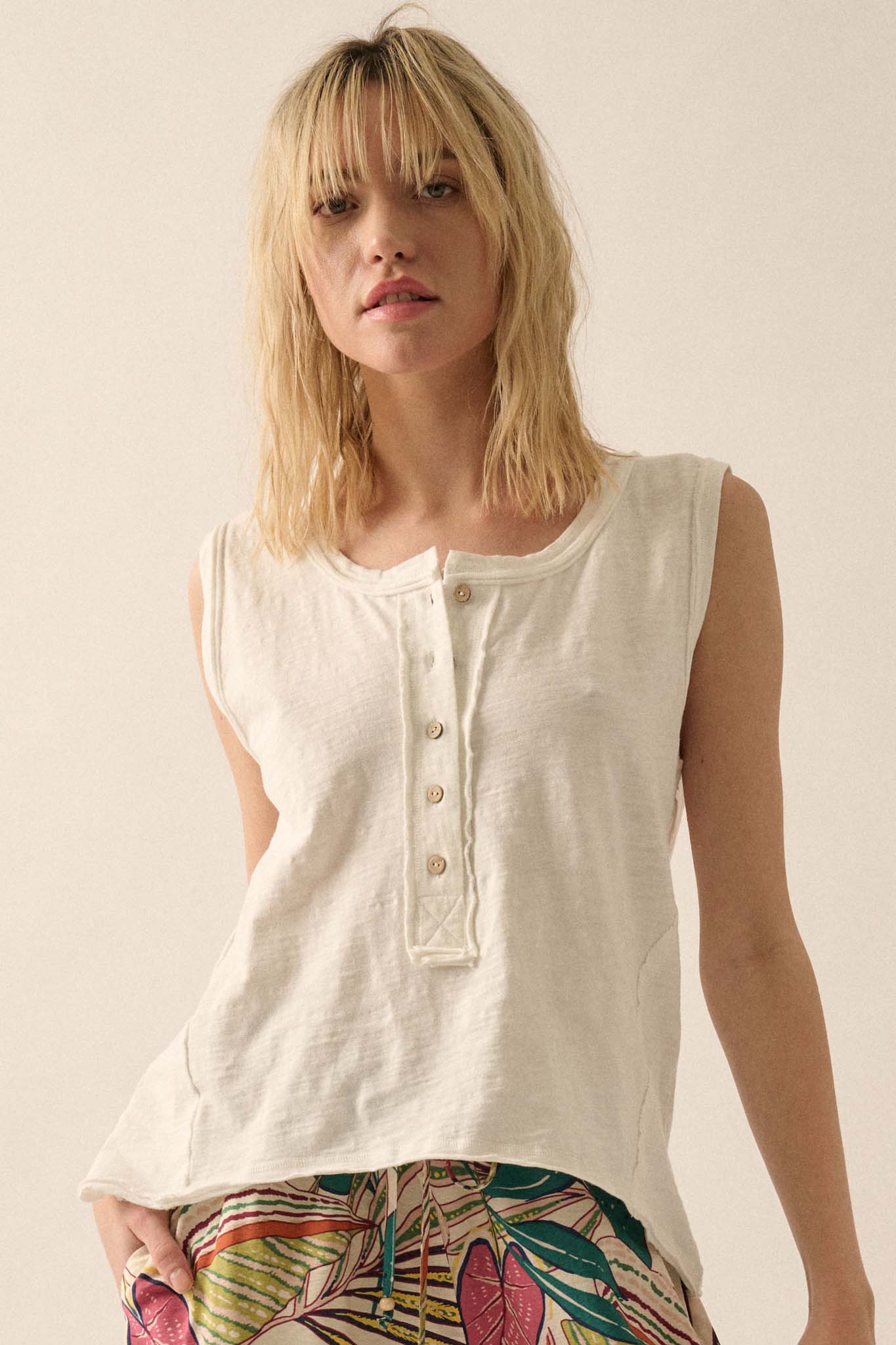 Easy Fit Cotton Slub Half-Button Henley Tank Top - ShopPromesa