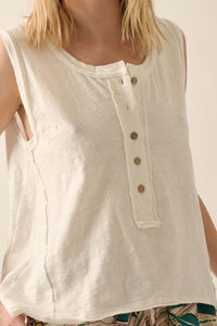 Easy Fit Cotton Slub Half-Button Henley Tank Top - ShopPromesa