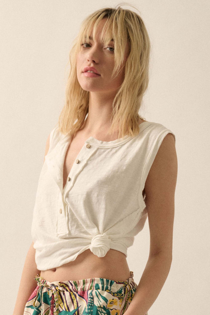 Easy Fit Cotton Slub Half-Button Henley Tank Top - ShopPromesa